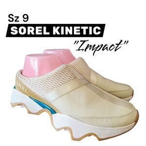 SOREL KINETIC IMPACT Sz 9 Cream White Slide On Mule Athletic Sport Logo Sneakers